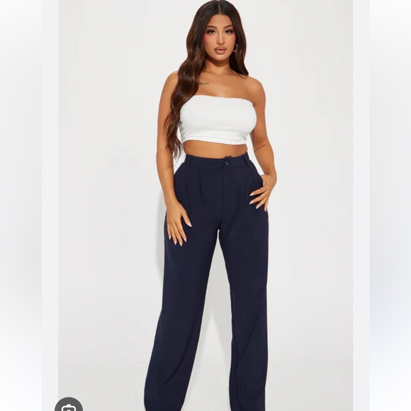 Navy blue pleated trousers - Picture 2 of 2